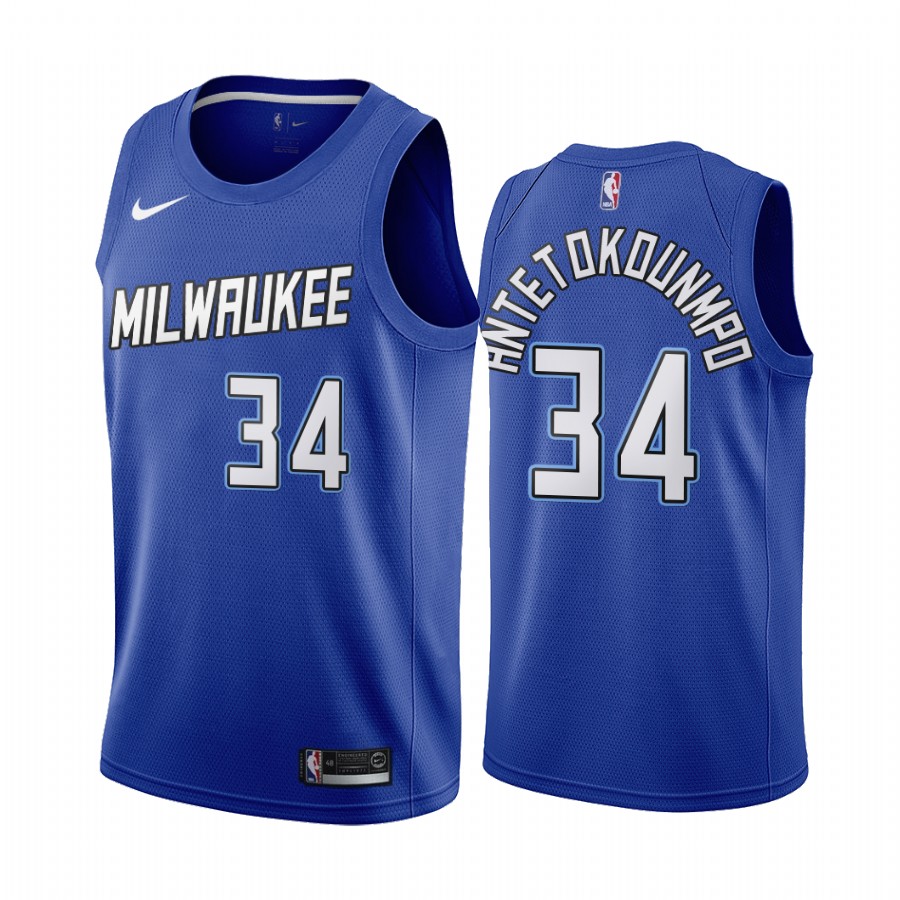 Men's Milwaukee Bucks #34 Giannis Antetokounmpo Navy NBA City Edition New Uniform 2020-21 Stitched Jersey Men's Milwaukee Bucks #34 Giannis Antetokounmpo Navy NBA City Edition New Uniform 2020-21 Stitched Jersey